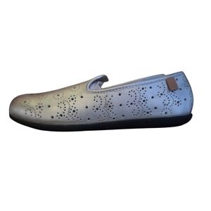 Silver Slip-On Flats / Shoes with Perforated eyelet Design cushioned soles